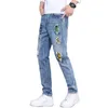 Jeans herenstijl gescheurd mode applicaties trendy herenborduurwerk trendy merk stretch casual afdrukken persoonlijkheid trend 231229