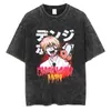 T-shirts pour hommes Anime Chainsaw Man Hommes T-shirt Coton Lavé Chemise Unisexe Streetwear Rétro Tees Harajuku Casual Pochita Tops Y2K Vêtements