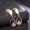 Kolczyki Dangle Trendy woda kropla cZ kolorowy kryształ dla kobiet vintage złoty kolor przyjęcia weselny biżuteria brinco feminino prezent