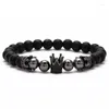 Strand Matte Onyx Multi Color Charm Crown Paled Black Cz Anslutna kopparpärlor Handgjorda pärlstrån för unisex Energy SMEEXKE