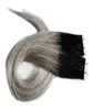 Extensions de bande de trame de peau ombrée gris argenté 1B 100G cheveux gris droits 40 pièces bande PU dans les extensions de cheveux humains 8191684