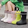 نساء الكاحل منصة المطر أحذية الربيع أزياء غير مقاومة للماء أحذية صلبة اللون الأوسط برميل Rainboots Botas de lluvia 240102