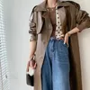 Mulheres Trench Coats Outono Mulheres Manga Longa PU Vintage Sólido Sobretudo Inverno Windbreaker Outerwear Cinto Slim Cintura Lapela Jaquetas