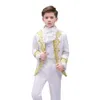 Pojkar europeiska stil domstol drama kostym barn gyllene blomma scen prins charmiga prestanda kläder set barn blazer byxor 240102