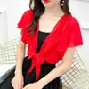 Women's Blouses Crop Coat Exposed Navel Short Type Shawl Sunscreen Jacket Cardigan Solid Color Loose Fit Lady Cover-Up Female Clothing