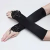 Black Gloves Bride Wedding Retro Wedding Satin Wedding Dress Hook Finger Lace Sequin Small Floral Plate Cuff Sleeves