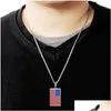 Pendant Necklaces Stainelss Steel American National Flag Pendant Necklace Gold Chains Square Tag Necklaces For Women Men Hip Hop Fashi Dh0R9