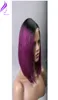 selling Short Bob Straight Synthetic Wigs Heat Resistant black roots ombre purple Synthetic Lace Front Wigs for Black Women4601804