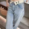 Women's Designer Jeans Spring Autumn Straight Leg Low Rise Trousers Miu Letter Embroidery Fashion Pants Loose Look Thin and Cover Your Hips Streetware