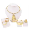 Dubai Gioielli Donna Set di piatti in oro Moda Girocollo Ciondolo Grandi Orecchini Nigeriano Collana africana Orecchini Bracciale Anello Bijoux 240102