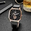 Wristwatches 2024 Men Watches Square Casual Fashion Business Leather Strap Fake Three Eye Quartz Wristwatch Drop