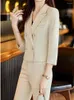 Women's Two Piece Pants Spring Women Fashion Elegant Blazer Pantsuit Vintage Chic Crop Jackets Pencil Pieces Set Female Outfits Clothes