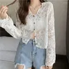 Damesblouses MEXZT Vintage kanten blouse Dames Doorschijnende lange mouwen Zonnebrandcrème Shirt Vest Vakantie Koreaans Elegant Casual Zonbescherming Top