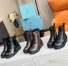 Bottes de créateurs de luxe pour femmes, semelle épaisse, lettres imprimées, bottines de créateurs en cuir véritable, chaussures noires kaki, bottes courtes pour femmes