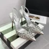 2024 Bombas adornadas con cristales Zapatos Sandalias de tacón de aguja para mujeres Tacón Diseñadores de lujo Zapato de vestir Hollow Out Tarde Slingback Sandalia Calzado de fábrica