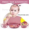 8Pcs Baby Silicone Feeding Set Round Dining Plate Sucker Bowl Dishes For Kids Personalized Name Children's Tableware Straw Cup 240102