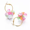 Boucles d'oreilles créoles de styliste, fleurs acryliques colorées, rondes en acier inoxydable pour femmes, bijoux d'oreille floraux d'été