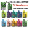 E Cigarette vape Savage Bubble 15000 vaper EU warehouse 28ml Prefilled Juice Flavor Mesh Coil Child Lock Built-in Smart Display vs Randm Mrvi Razz Bar Bang 12k