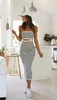 Fashionabla och eleganta kvinnor Tube Kjol Strapless Hollow Stripes Patchwork Long Dress Club klädsel Sexig kvinnors stil 240102