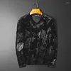 Men's T Shirts Autumn Winter Soft Velvet For Mens Oversize Velour Clothing Luxury Flowers Wide T-shirts V Neck Streetwear Tops