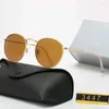 Güneş Gözlüğü 2024 Klasik Yuvarlak Marka Tasarımı UV400 Gözlük Metal Moda Altın Çerçeve Güneş Gözlükleri Erkek Kadınlar Ayna 34447 Polaroid