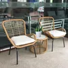 Lägermöbler Courtyard Outdoor Balcony Rattan Stol Three Piece Set Small Tea Table Combination Simple Nordic Ranttan