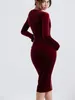 Casual Dresses Wine Velvet Corset Dress Women Long Sleeve Party BodyCon Elegant Sexig Christmas Evening Brithday Club Outfits