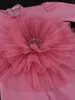 Abiti taglie forti Mini abito rosa da donna con grande fiore rosa collo alto manica lunga aderente cocktail abiti corti party wedding clubwear
