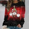 女性のTシャツ冬の女性Tシャツクリスマス長袖セーターサンタクロースプリントティートップレディースoネック特大のファッション服