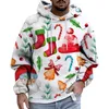 Hoodies masculinos estilo lazer impressão de natal pulôver com capuz manga longa moletom com capuz roupas folclóricas camisa diária