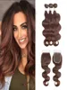 4 Chocolate Brown Body Wave Hair Bundles With Closure Brazilian virgin Hair 3 Bundles with 44 Lace Closure Remy Human HairExten6049086