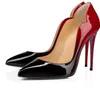 Chaussures à talons hauts de styliste avec boîte, escarpins de marque, bas rouge brillant de 8 cm, 10 cm, 12 cm, talon fin, bout pointu, en cuir véritable, chaussures de mariage noires et nues, 34-44 chaussures