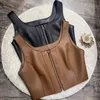 Kamizelki europejskie stylowe skórzane topy Kobiety kamizelki owczej skóry zamek błyskawiczny Slim Fit Sexy Hot Sling Streetwear Crop Top Roupas feminas