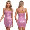 Casual Dresses Womens Metallic Shiny Sexy Club Dress For Disco Bar Rave Party Cowl Neck Ruched Hip Wrap Cocktail Mini Bodycon