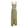 Casual Dresses Ladies Shiny Sequins Feather Splicing Maxi Dress Slit Hem Slim Fit Long For Women 2024 Cocktail Party Evening Gowns