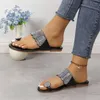 Slippers 2024 Summer Women Casual Flat Sandals Ladies PU Leather Clip Toe Shoes European Style Shiny Rhinestone Female Beach