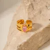 Cluster Rings Stainless Steel PVD 18K Gold Plated Tarnish Waterproof Pink Stone Oval Eye For Woman Jewelry Wholesale INS