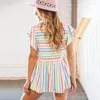 Mulheres camisetas Mulheres T-shirt Verão Elegante Solto O Pescoço Manga Curta Listrado Pulôver Senhora Tanque Confortável Malha Doce Roupas Femininas