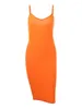 Robes décontractées Orange 2024 Sexy taille haute femmes été col en V dos nu robe au genou Spaghetti moulante élégante fête de mode