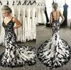 Black Lace Gothic Wedding Dress Sexy V Neck Mermaid Appliques Backless Bohemian Beach Bridal Gowns Spaghetti Straps Boho Robe De Mariage Laceful Country