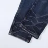 Jeans da uomo Street Style Moda Uomo Retro Blu Stretch Skinny Fit Strappato Ricamo Designer Hip Hop Pantaloni di marca Hombre