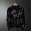 Men's T Shirts Autumn Winter Soft Velvet For Mens Oversize Velour Clothing Luxury Flowers Wide T-shirts V Neck Streetwear Tops