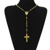 Sell Hip Hop Style Rosary Bead Cross Pendant Jesus Necklace With Clear Rhinestones 24inch Necklace Men Women FASHION JEWELRY W292T