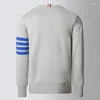 Men's Hoodies Sweatshirt Spring Fashion Brand Coats Cotton Blue 4-Bar Stripe Crewneck Pullovers Tops Casual Sports Clothesr