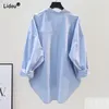 Women's Blouses Clothing 2024 Striped Simplicity Fashion Casual Spring Summer Thin Pockets Turn-down Collar Button Loose Formal