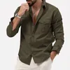 Camicie casual da uomo Camicia da lavoro Primavera / Autunno Tasca cargo Tinta unita Risvolto Quotidiano a maniche lunghe Bianco