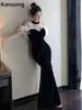 Casual Dresses French Style Sexy Bodycon Velvet Long Dress Women Elegant Party Prom Black Vestidos Female Fashion Mesh Clothes Spring Autumn