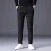 Men's Pants Brand Business Casual Men Mid Straight Solid Half Elastic Waist Spring Autumn Fashion Clothing