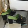 Designer sandals metal buckle and slippers leather comfortable summer women's shoes high-heeled formal