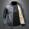 Jaquetas masculinas outono inverno quente denim jaqueta retro motocicleta punk streetwear casacos grossos masculino mais veet cowboy outwear